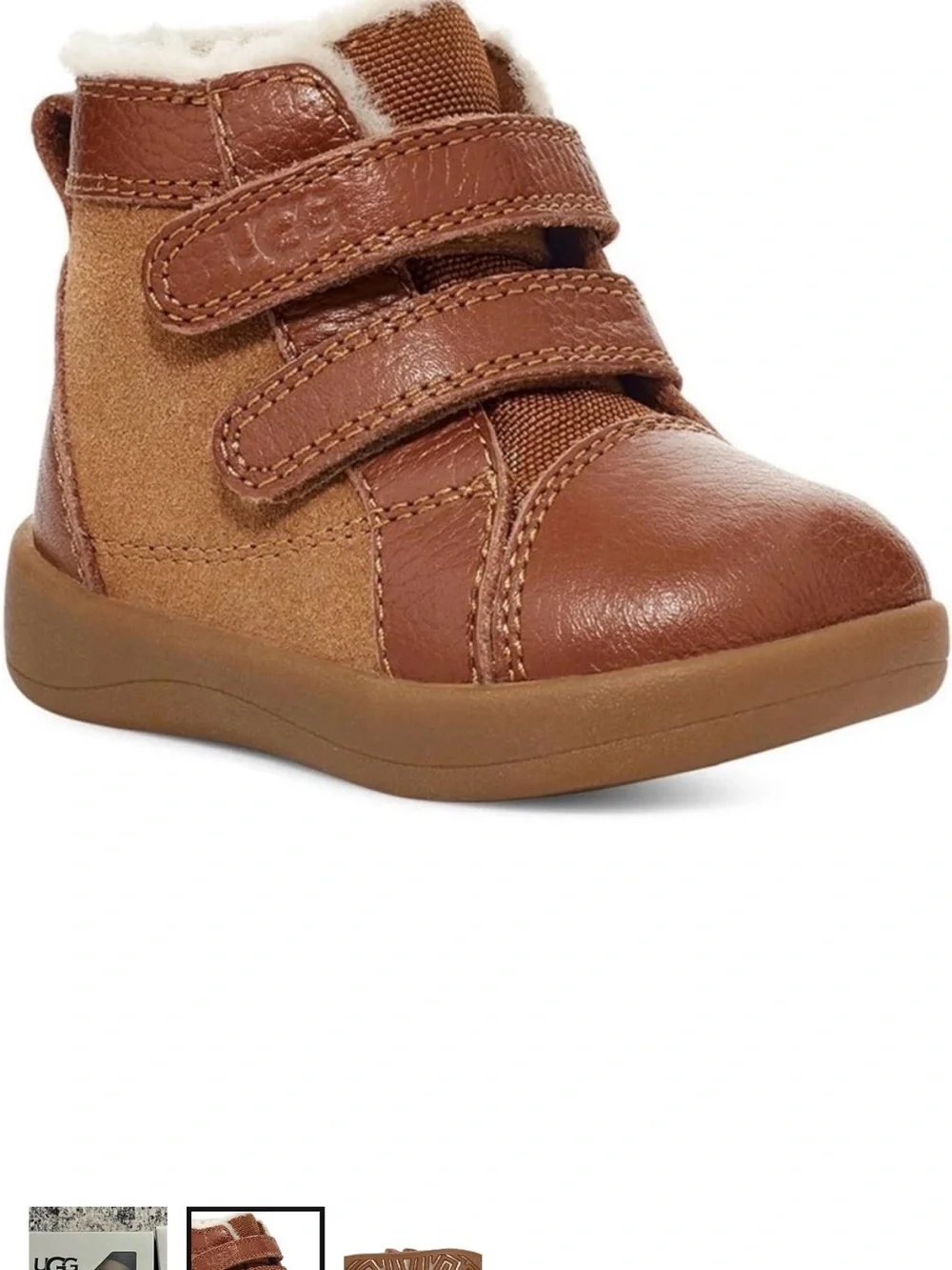 UGG Kids Chestnut Velcro Shearling-Trim Boots